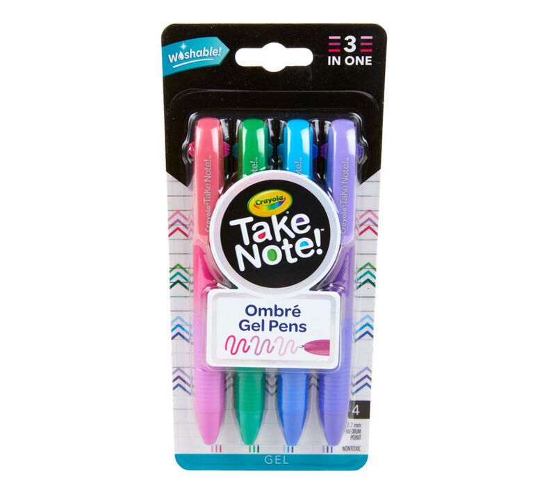 Take Note Washable Gel Pens, Ombre, 4 Count